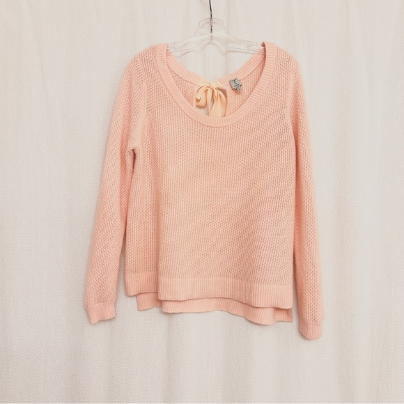 Tristan Wool blend Soft Pink Sweater with Silk Bow Accent - Picture 3 of 5